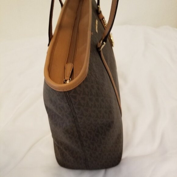 Michael Kors Signature MK Brown & Tan Large Tote Purse - Picture 6 of 14